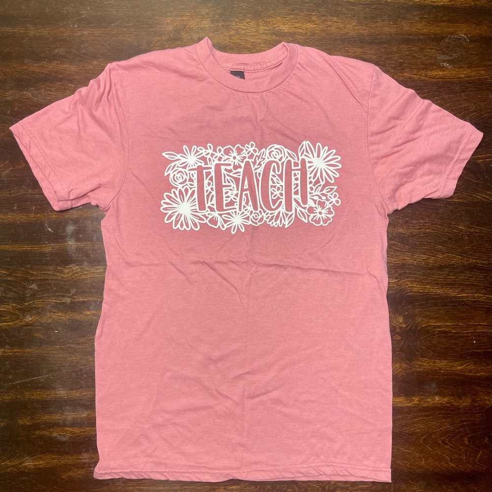 Pink T-Shirt with Floral 'Teach' Design
